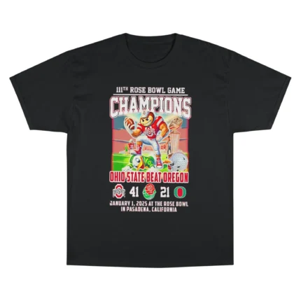 Ohio State Buckeyes Beat Oregon Ducks 111th Rose Bowl Champions 2025 mascot T Shirt